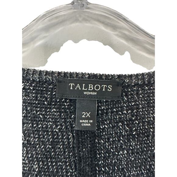 Talbots Woman Plus Black White Speckled‎ Long Zip Up Knit Cardigan Size 2X - Picture 2 of 12